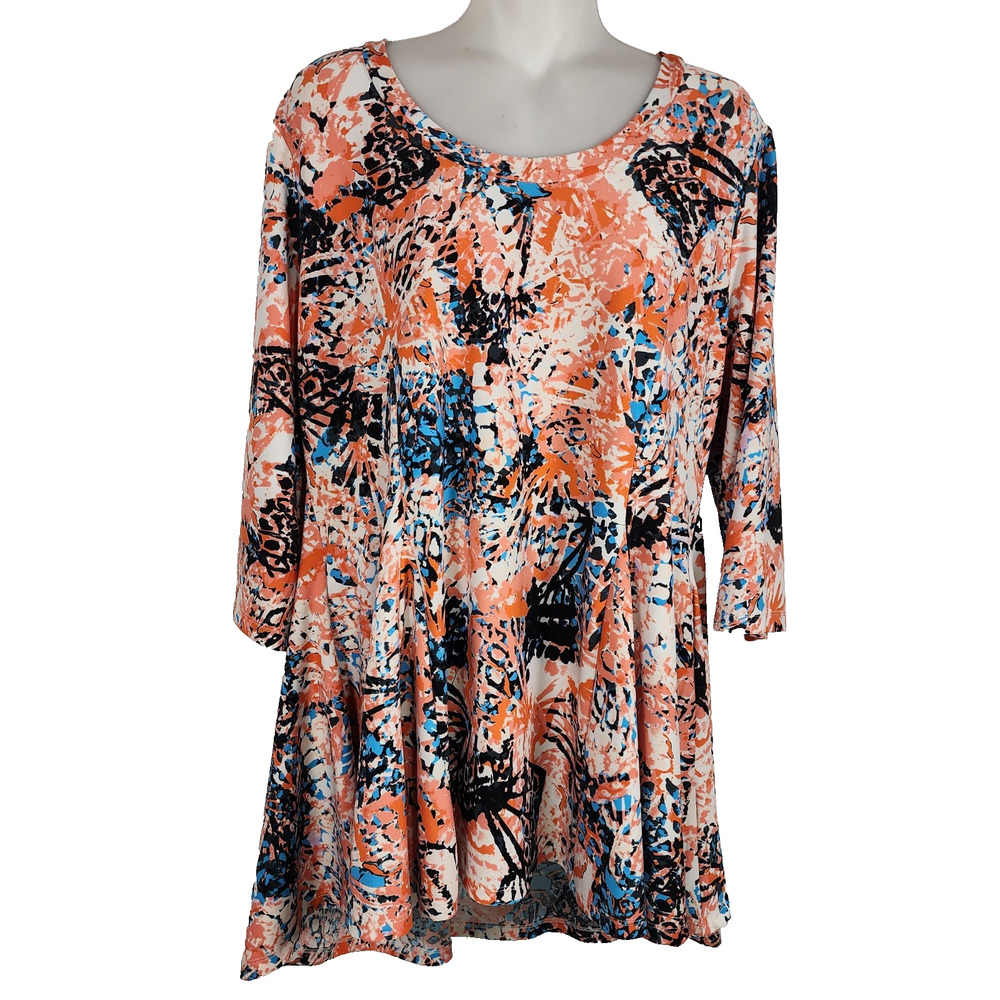 Attitudes by Renee Petite Como Jersey Printed Godet Tunic Top Pockets Size LP